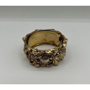 Vintage Whiting & Davis heavy botanical gold tone metal bangle bracelet